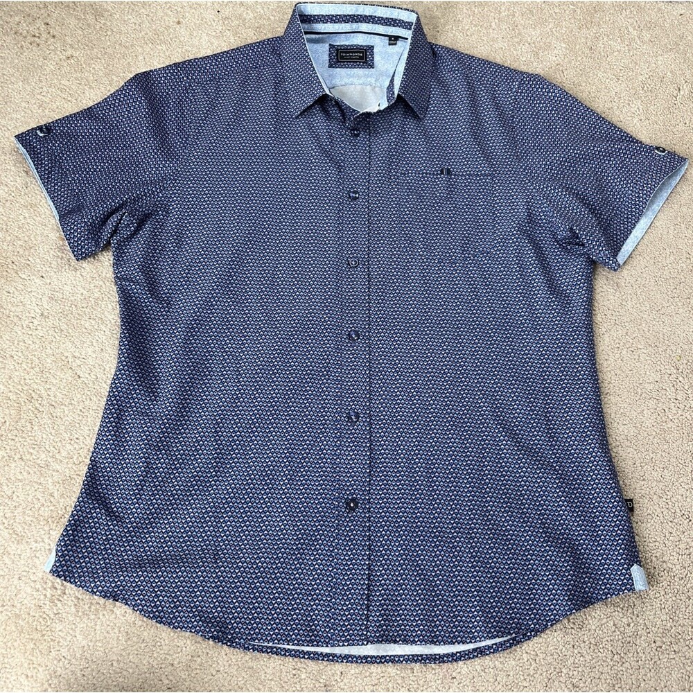 7 Diamonds 4-Way Stretch Button Up Shirt Mens Medium Blue Geometric Rolling 7s